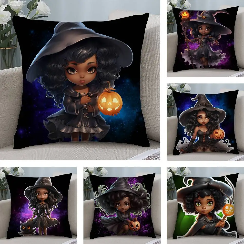 

Cute Funny Witch Halloween Pillow Case Plush Fabric Soft Pillowcase Double Sided Print Cushion Cover Household Gifts