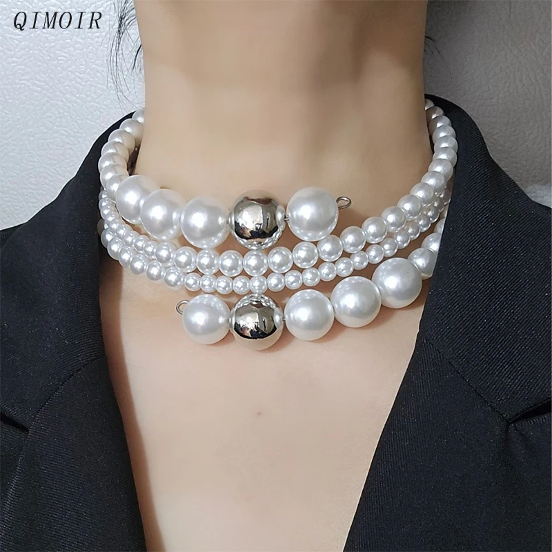 Imitação de pérola estiramento colar para mulheres multi camadas frisado moda jóias acessórios festa elegante novos estilos presentes c1794
