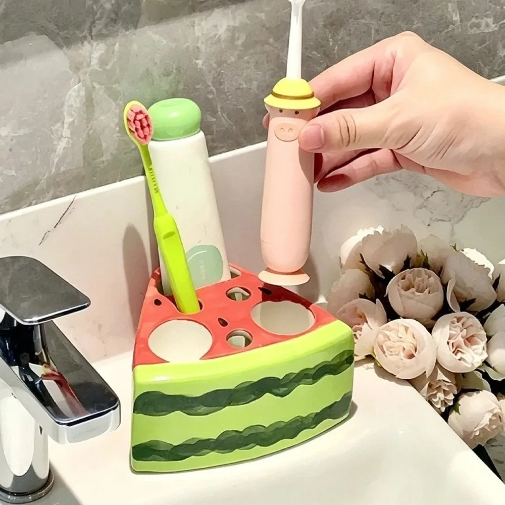 

Ceramic Watermelon Toothbrush Holder Cartoon Waterproof Electric Toothbrush Stand Non Slip Space-Saving Bathroom Organizer