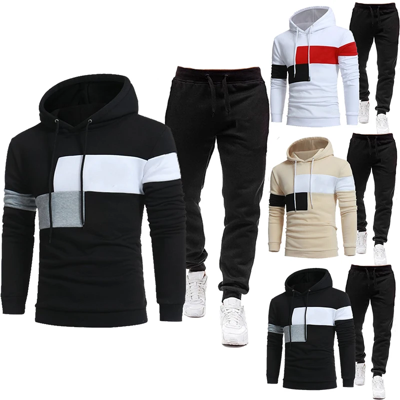 

Mens Tracksuit Hooded Sweatshirts and Jogger Pants High Quality Gym Outfits Autumn Casual Sports Hoodie Set Streetwear