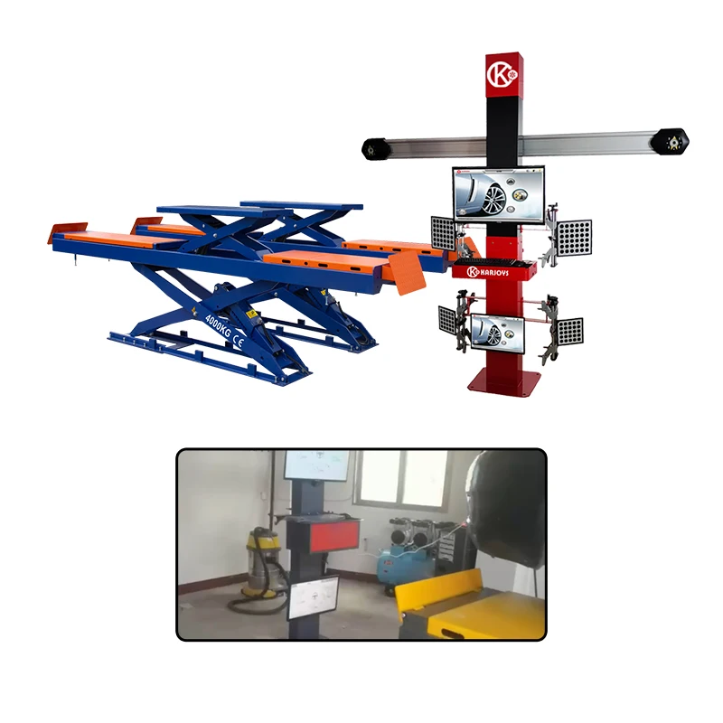 Karjoys Combination Four-Wheel Alignment Car Lift Hydraulic Scissor Hoist 4T Capacity Automatic Vehicle Positioning Measurement