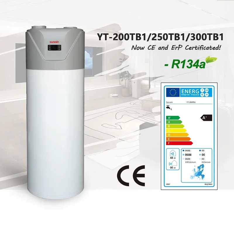 SUNRAIN All in One Air Source Hot Water Domestic 200l 250l 300l Tank R290 wifi New Energy Oem Dc Evi Inverter Heat Pump