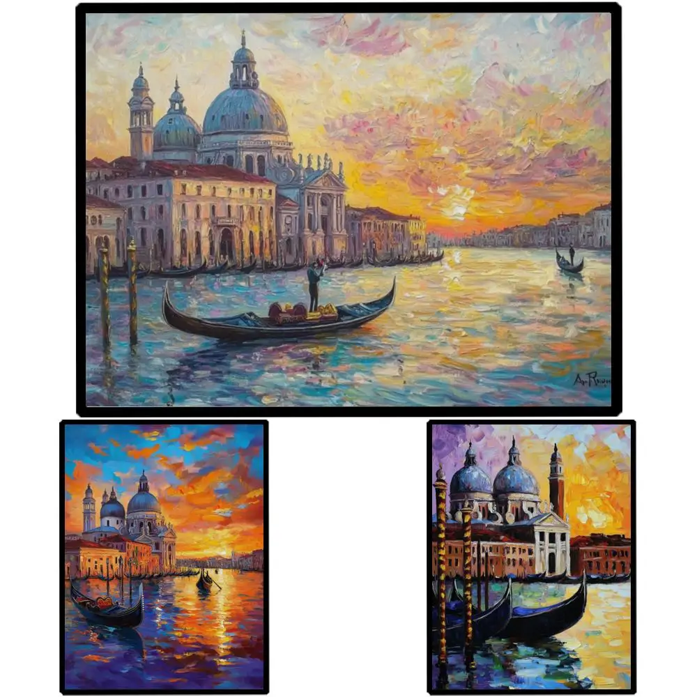 Abstract Venice Canal HD Print Canvas Art  Italian Colorful Cityscape Painting Large Modern Wall Decor for Living Room Hotel