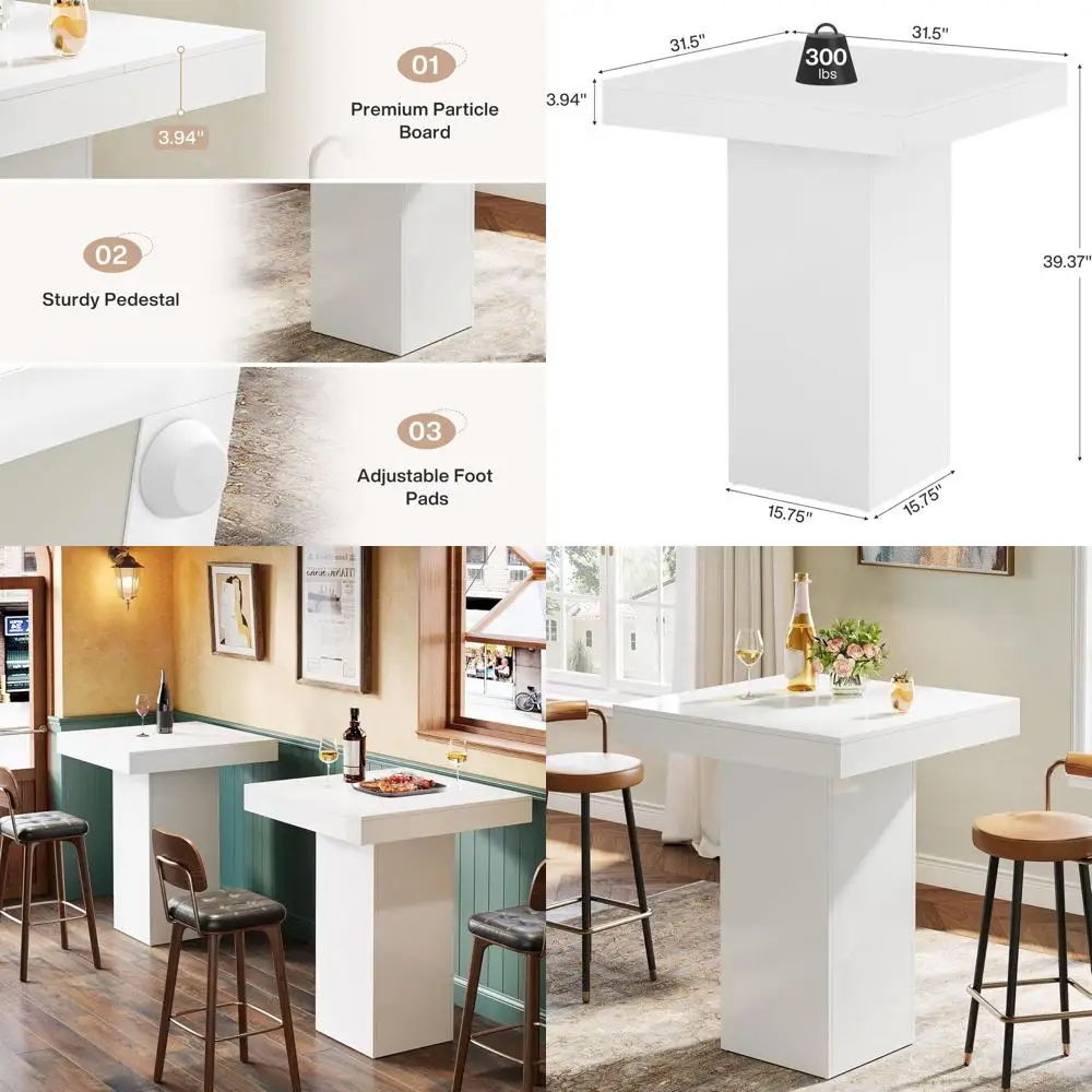 

Белый квадратный высокий барный стол, 31,5 x 31,5 x 39,4 дюйма, подходит для использования на кухне, в столовой, пабе и на вечеринках.