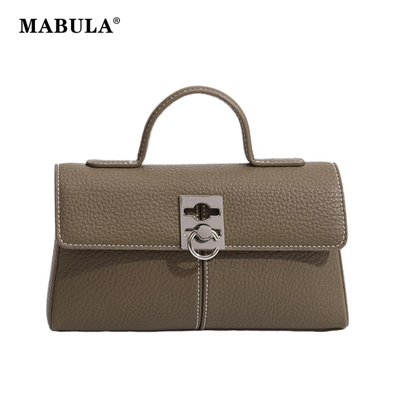 

MABULA Luxury Designer Woman Handbag Cow Leather Simple Female Clutch Purse Stylish Elegant Flap Cover Crossbody Satchel Bag