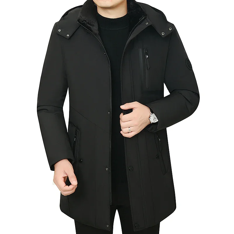 

Outdoor Fleece Warm Hooded Thicken Long Sleeve Cardigan Jacket Autumn Winter Parkas Padded Outerwear Men Casual Windbreaker Coat