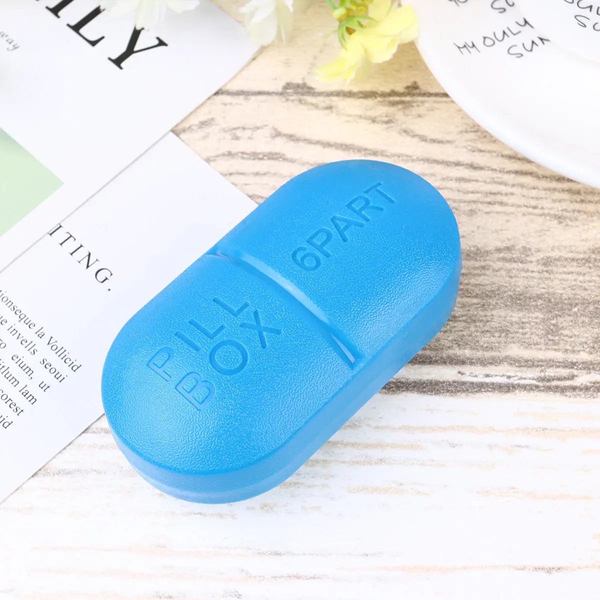 2Pcs Portable Pill Box 6-Compartment Medicine Organizer with High Dividers for Home Office Travel Easy-Open Secure Seal Plastic