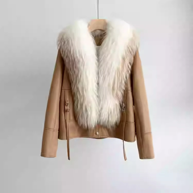 2024 New Design Women's Thick Warm Winter Coats Fashion Fur Collar Goose Down Padding Suede Fabric Parka Lady Clothing