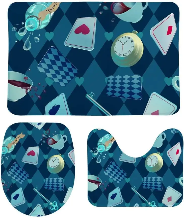 

Игровые карты «Алиса в стране чудес», 3 предмета, карманные часы, синий набор для ванной комнаты, U-образный контурный коврик, О-образное сиденье для унитаза