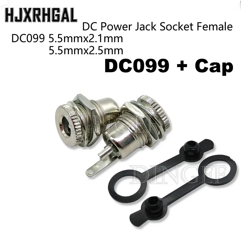 DC099 5.5*2.1 5.5*2.5 5.5*1.3 DC Power Jack Socket Female Panel Mount Connector metal 5.5 mm x 2.1mm  With Waterproof Cap