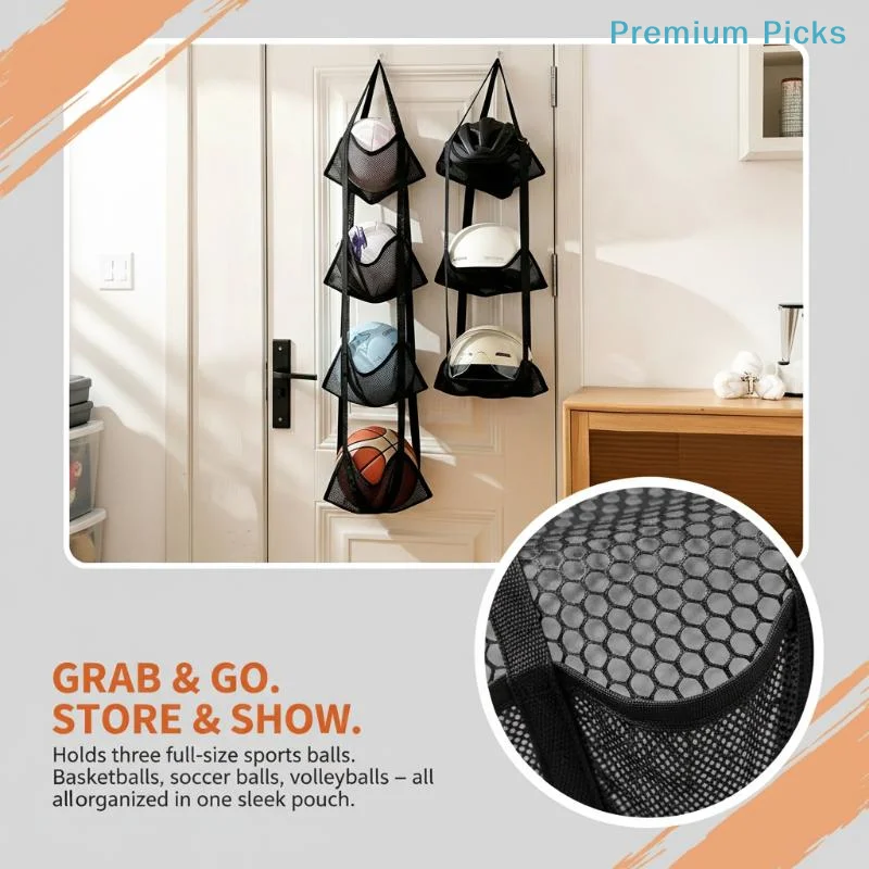 Home Gym On Wall - Tragbarer Basketball-Aufbewahrungs-Organizer, wandmontierte Netztasche mit 3