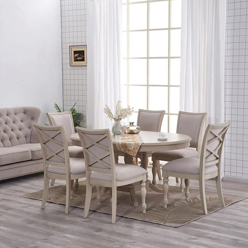 Tavolo da pranzo francese 2I tavolo rotondo retrattile retrò da pranzo ovale in legno massello e sedie pasto medievale retrattile