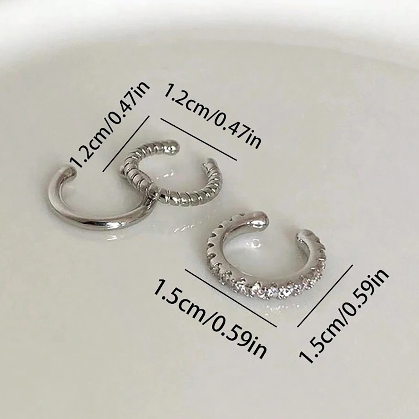 3Pcs Women's Zircon Ear Clip，Fashiona Girl Fake Piering Ear Cartilage Earrings，No Perforated Minimalist Daily Wear Sets Jewelry