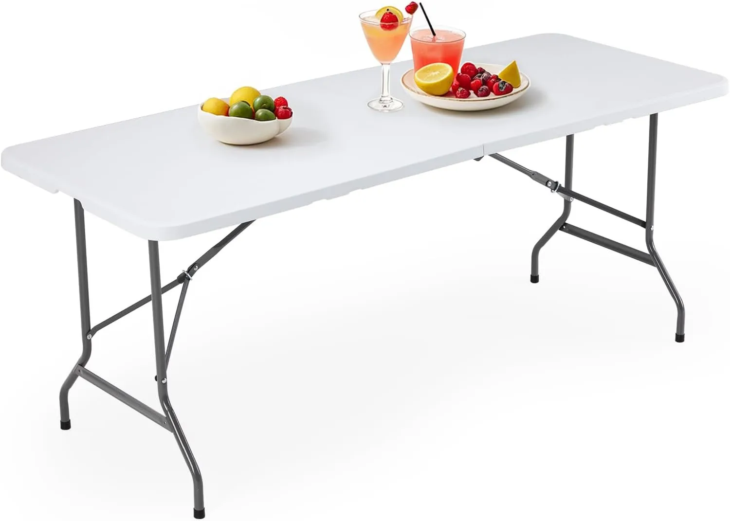 

4 Ft Outdoor Folding Table Heavy Duty Plastic Picnic Table with Carrying Handle Lock for Camping Garden Party Event