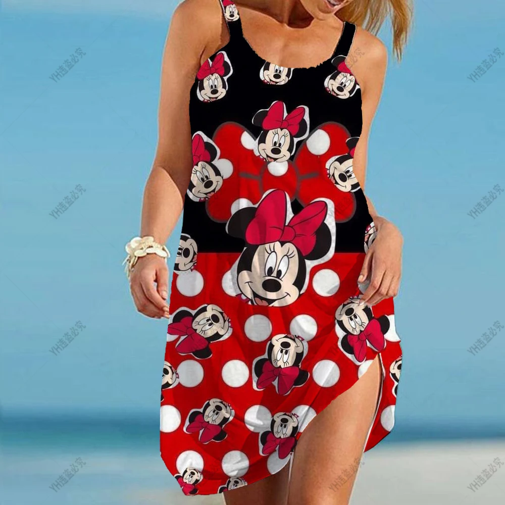 

Hawaii Vintage Beachwear Girls Sling Night Dress Fashion Graphic Mickey Mouse Sexy Beach Dress 3D Print Women Sleeveless Dresses