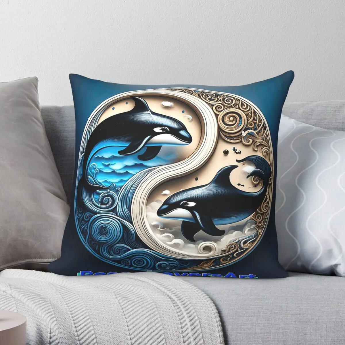 Orca Whale Yin Yang Ocean Harmony Square Pillowcase Polyester Linen Velvet Printed Zip Decor Pillow Case Sofa Cushion Cover