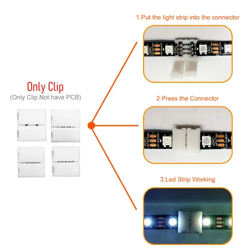 Imagen 2 del producto Conector sin soldadura, 2 pines, 3 pines, 4 pines, 5 pines, T, L, X, 10mm de ancho, conexión de soldadura libre, WS2812, WS2811, SK6812, 5050, tira LED RGB