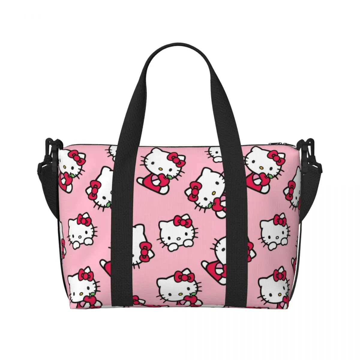 Sacola padrão Hello Kitty personalizada para mulheres, grande capacidade, praia, ginásio, sacos de viagem