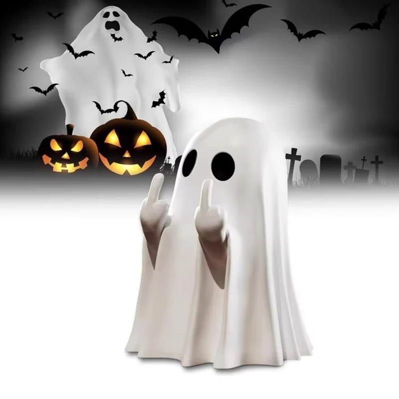 Middle Finger Cute Ghost Statue Ghosts Small Scary Ghost Figurines Halloween Home Decorations Coffee Table Centerpieces Shelf