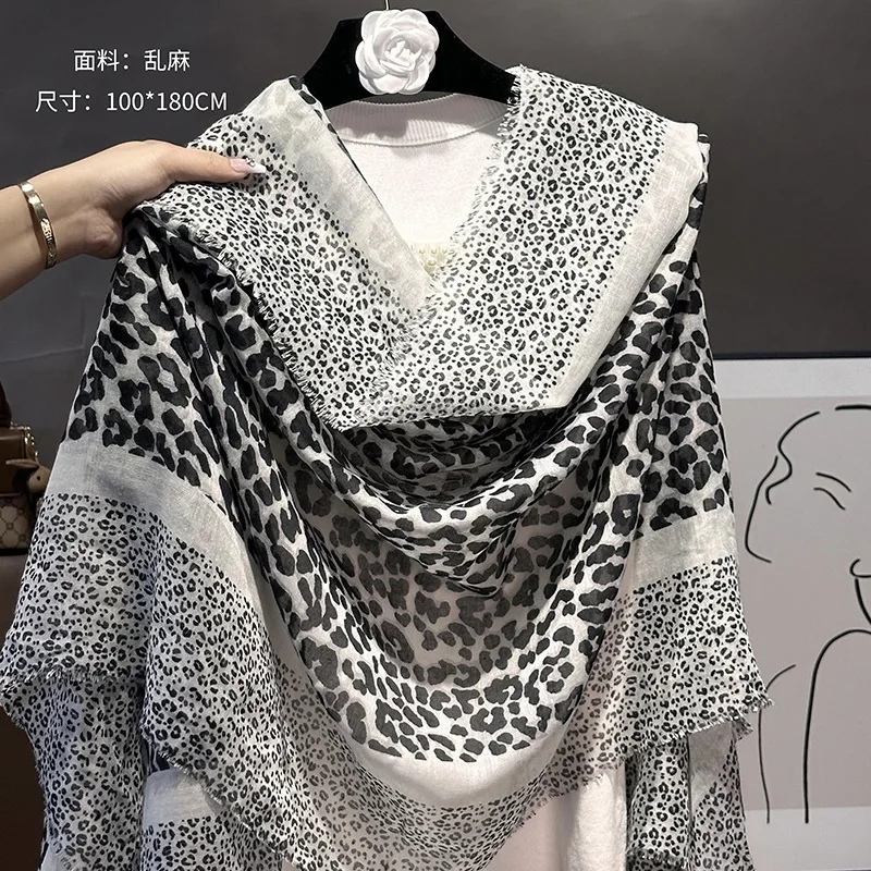 2024 Newest Women Leopard Pattern Printed Pattern Scarf Cotton Voile Scarf Shawls