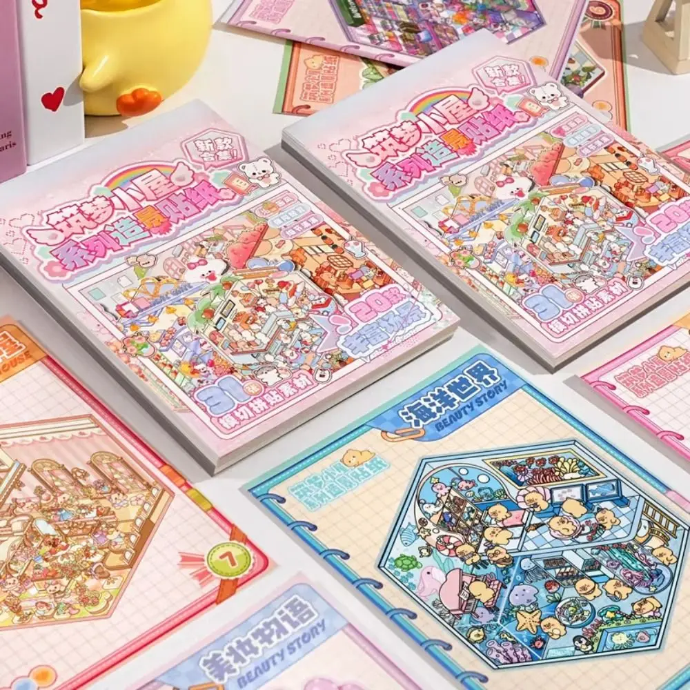 

20 in 1 Miniature Landscape Sticker Book Cartoon DIY Cottage Scene Decorative Decals Interactive Free Combination