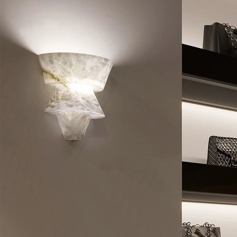 สเปนหินอ่อนโคมไฟโมเดิร์นหรูหรา LED Wall Light ห้องนั่งเล่นสร้างสรรค์ห้องนอน Corridor ห้องน้ํา Villa Wall Decor G9 หลอดไฟ