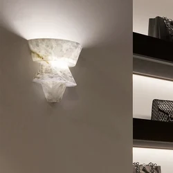 Spanish Marble Wall Lamp Modern Luxury LED Wall Light Creative Living Room Bedroom Corridor Bathroom Villa Wall Decor G9 Bulb