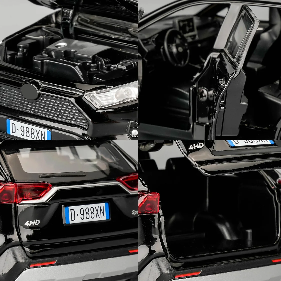 Modèle réduit de voiture 1/32 RAV4 en alliage moulé sous pression, véhicule à collectionner avec lumière et son, porte pouvant être ouverte pour garçons et enfants en bas âge