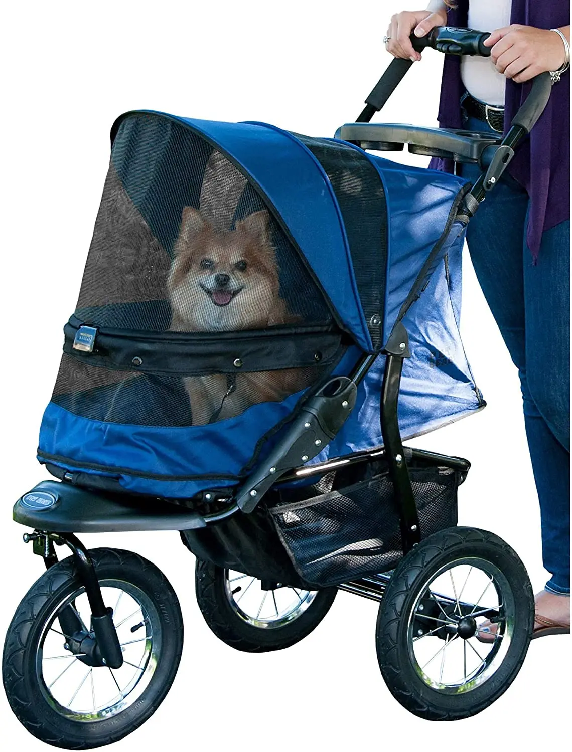 No-Zip Jogger Pet Stroller for Cats/Dogs, Zipperless Entry, Airless Tires, Easy One-Hand Fold, Cup Holder + Storage Basket