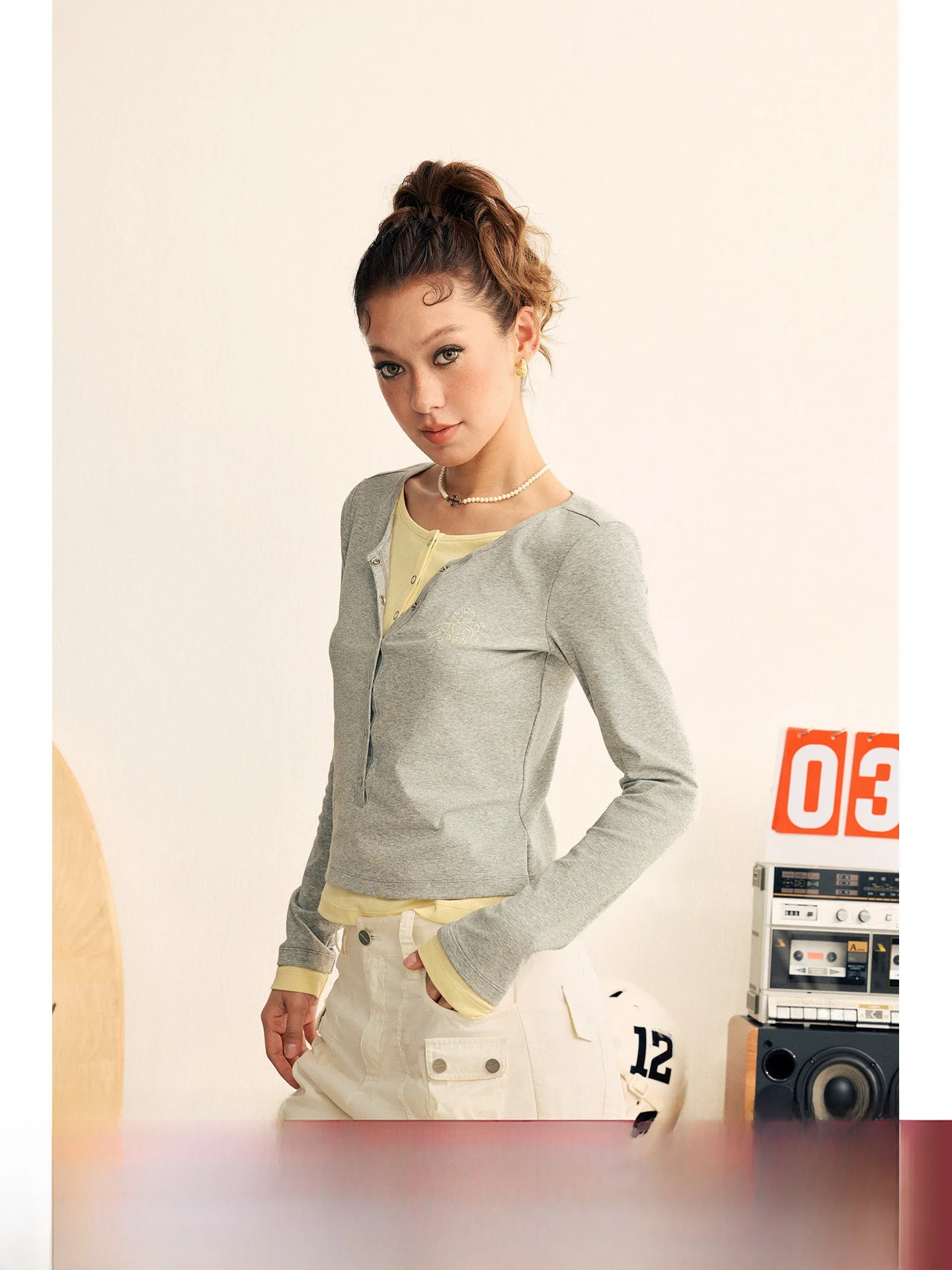 

BeerBro Soft Skin-Friendly Long Sve Base irt Color Blo Fake Two-Piece Top for Music Festival Par Casual Cotton Knitwear
