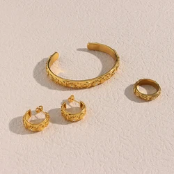 E.B.belle Classical Vintage Women Gold Plated Jewelry Set Chunky Statement Earring Rings India Dubai Gold Jewelry Accessories
