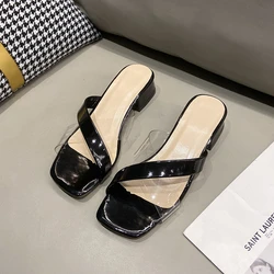 Summer New High Heel Simple Large Slippers Women 2023 Open Toe Solid Color Transparent Cross Band Sexy Sandals Women's