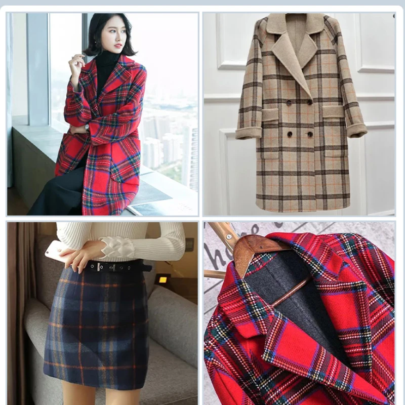 Thickened Plaid Woolen Fabric Autumn Winter British Cashmere Ground Wool Woolen Cloth Overcoat Coat Clothing DIY Sewing Fabric