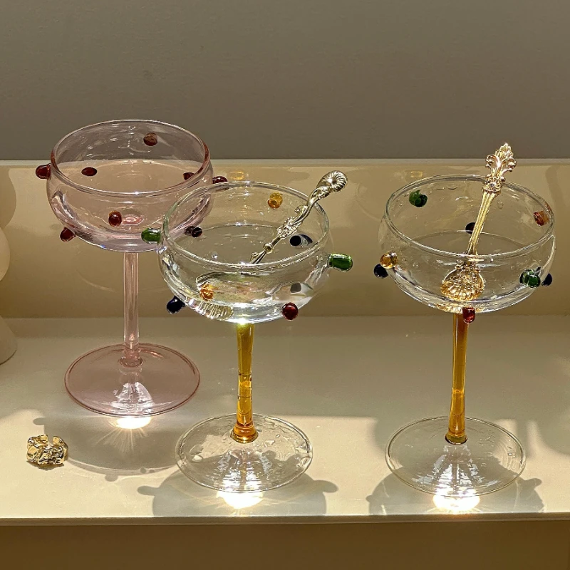 Champagne Coupe Colorful Goblet Glass Sparkling Gem Cocktail Champagne Glass Dessert Drinking Glasses Bar Wine Glasses