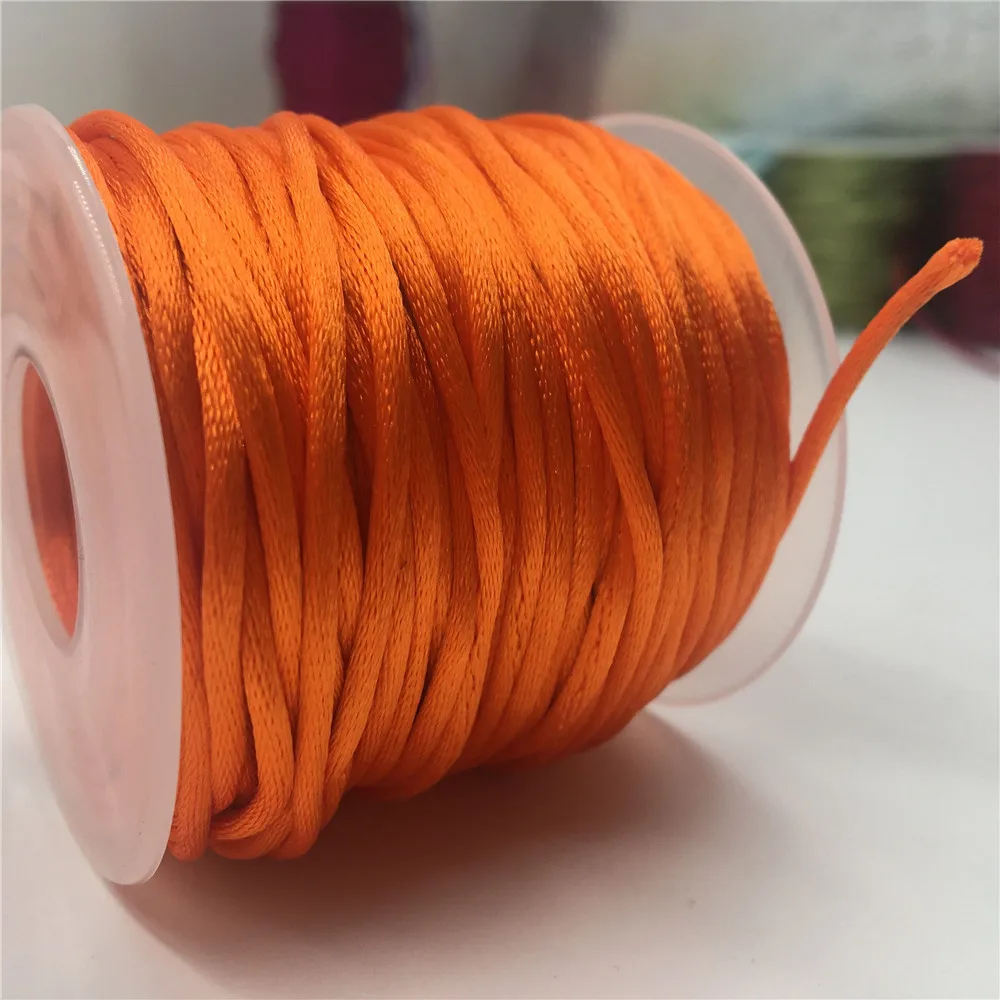 2mm Orange Rattail Satin Cord Thread Chinese Knot Macrame Bracelet Braided String DIY Tassels Beading Thread 10-225meters