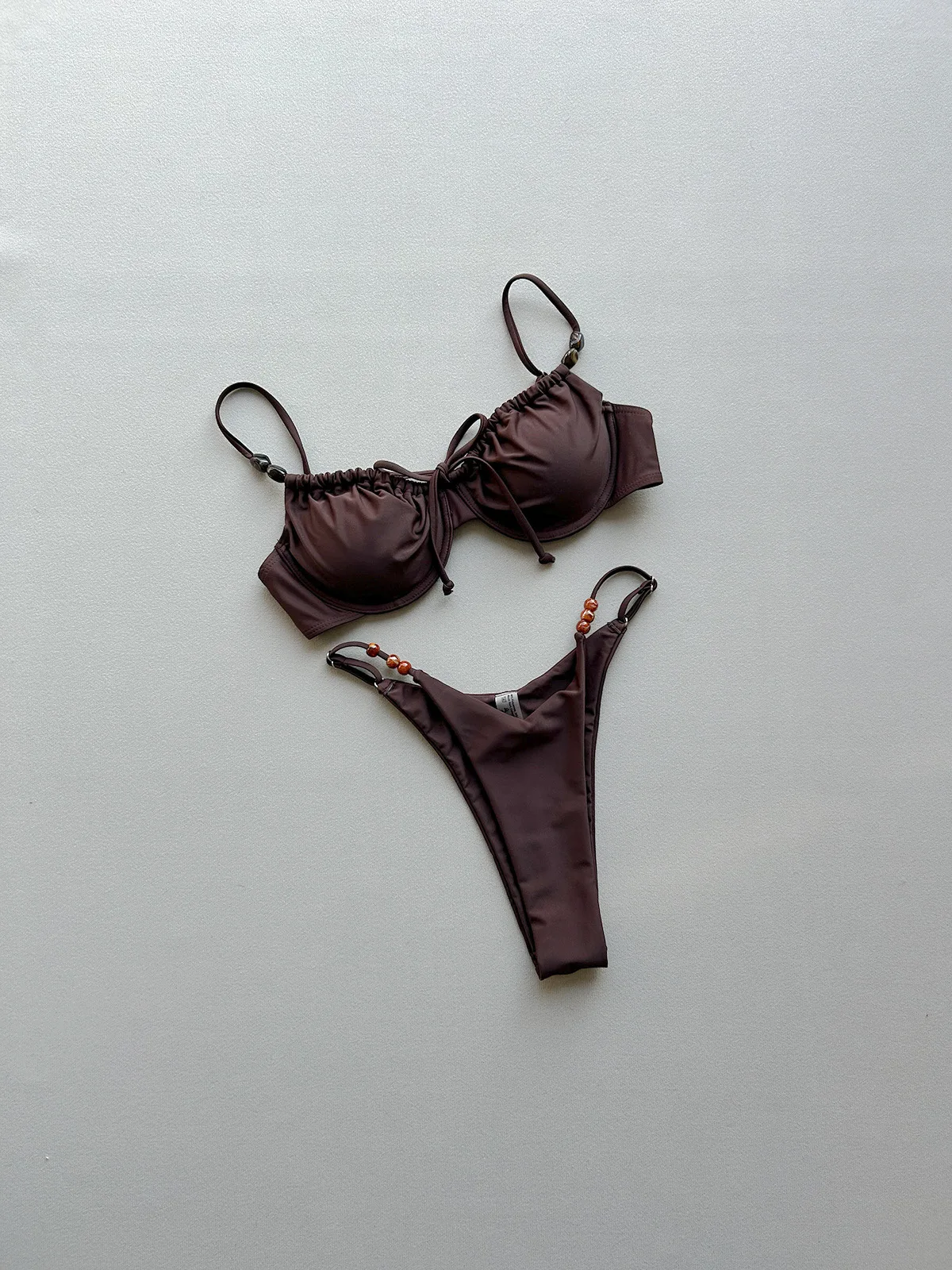 

sexy polka dot print beads tie bow push up bikinis sets two pieces thong wrinkled swimsuits bathing suit beach outfits swimwear