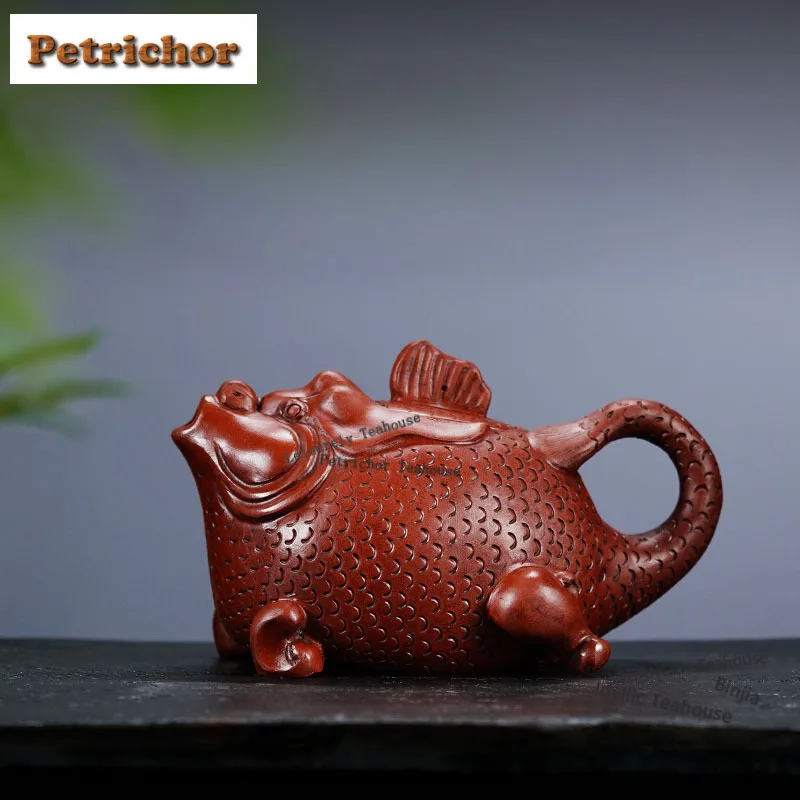 

700ml Yixing Purple Clay Teapots Handmade Dragon Fish Pot Raw Ore Red Mud Kettle With Infuser Chinese Zisha Tea Set Craft Gift