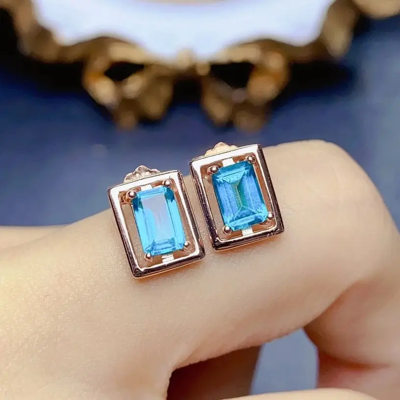

Emerald Cut 4x6mm Blue Paraiba Topaz Earrings In Sterling Silver 925 Women's Earrings Natural Paraiba Studs For Gift