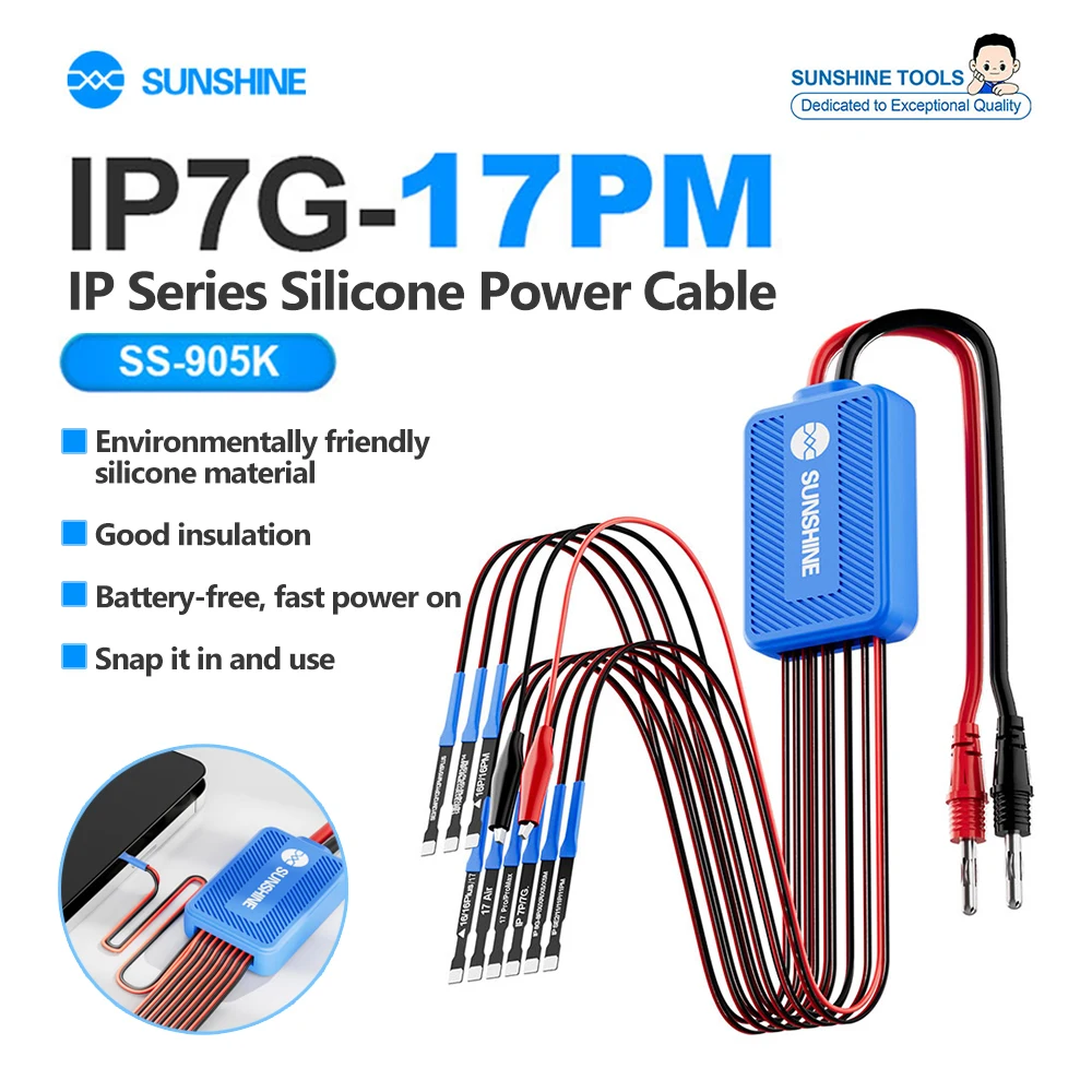 

SUNSHINE SS-905K IP17 Silicone Power-On Cable Supports IP17 for IPhone 7G-17PM Series Repair Battery-Free Power-On Cable Tool