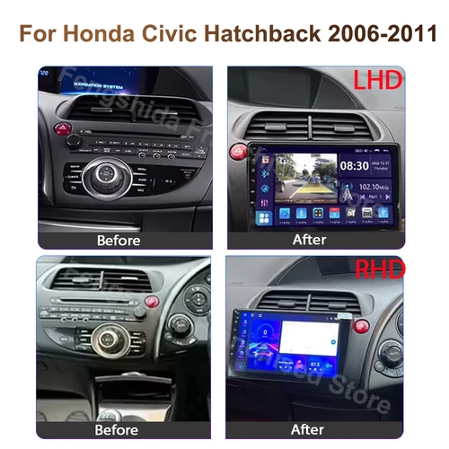 Imagen 2 del producto Android para Honda Civic Hatchback 2006-2011 Radio de coche Carplay Android Auto Player Multimedia 4G WIFI navegación GPS 2Din estéreo