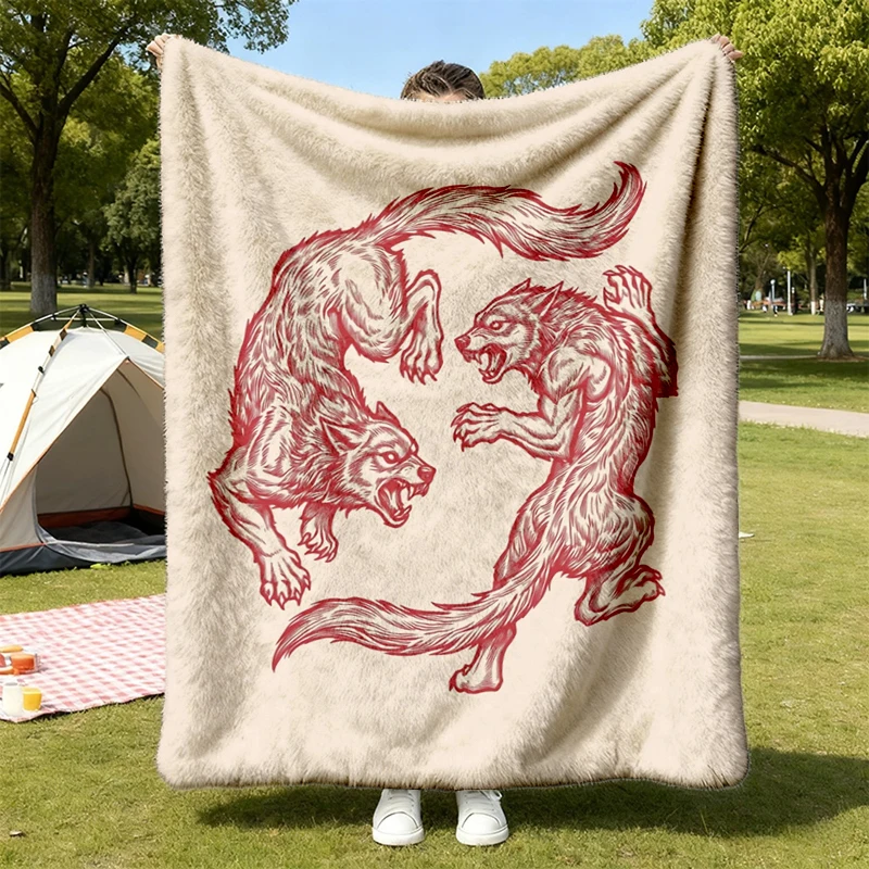 Vintage Werewolf Flannel Blanket, Dark Fantasy Occult Throw, Snarling Werewolf Alternative Gift