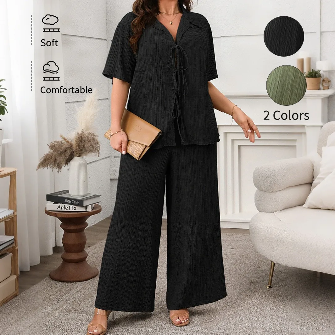 

Летний повседневный костюм из двух предметов больших размеров, блузка, брюки, женский ансамбль Faion, полиэфирная ткань, весна 25–35, возраст