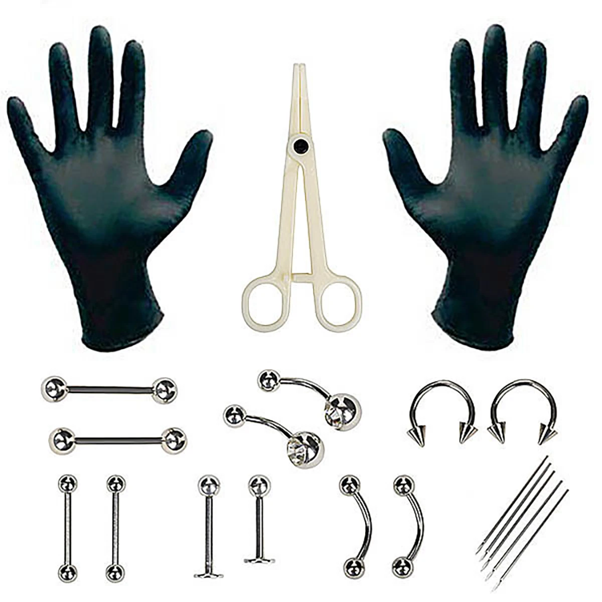 20 Stück Set Body Piercing Schmuck Set Piercing Kit Nase Septum Ohr Knorpel Lippen Bauch Nabel Tragus Augenbrauen Self Piercing Kit Tool