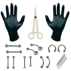 20PCS Set Body Piercing Jewelry Set Piercing Kit Nose Septum Ear Cartilage Lip Belly Navel Tragus Eyebrow Self Piercing Kit Tool