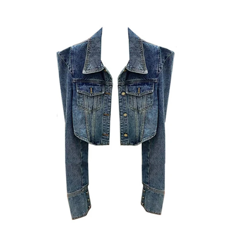 Right angled shoulder jacket, short denim jacket, women's  retro loose casual versatile jacket, top  jackets for women 2024