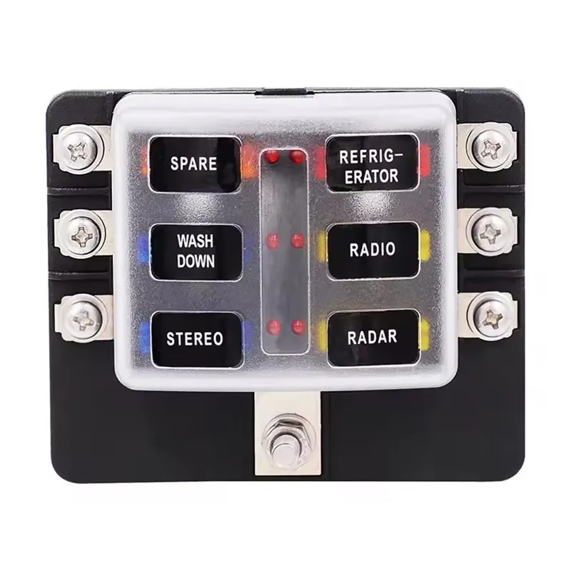 Universal Car 6 Way Blade Fuse Terminal Block Auto Track Fuse Holder Box Wiring Power Connector Switch With Light