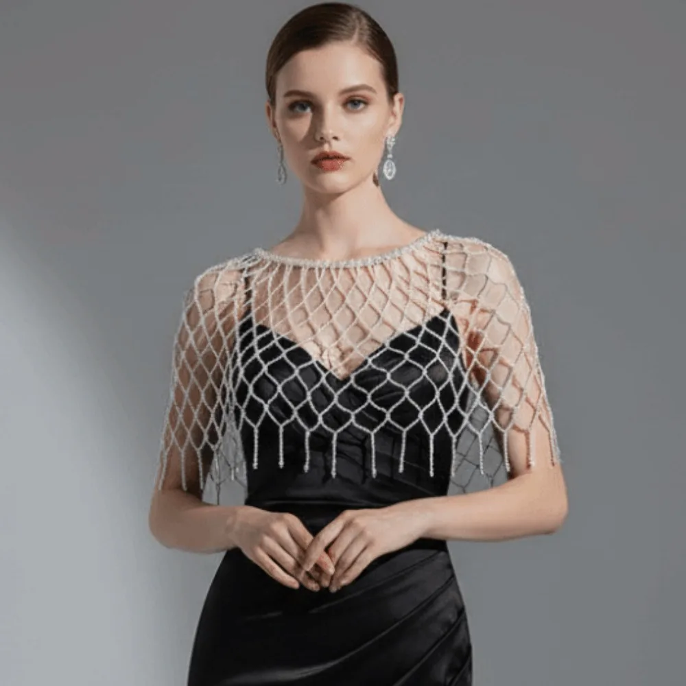 Mesh Skirtbelt Elegant Pearl Waist Chain French Style Hollow Out Pearls Tassel Shawl Handmade Layered Beaded Belt Bridesmaid