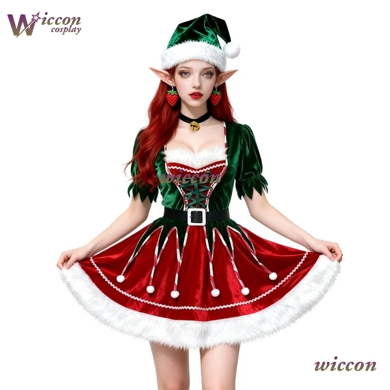 فستان WuHu Navidad لعيد الميلاد قزم زي تنكري مثير لحفلة الهالوين أحمر أخضر نويل disfraz حفلة رأس السنة 2026 فستان #3