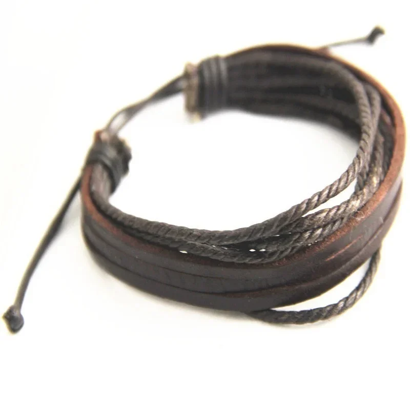 Delysia King Leisure Fashion Men\'s Hand-woven Multilayer Leather Bracelet Handmade Lace Up Wrist Strap