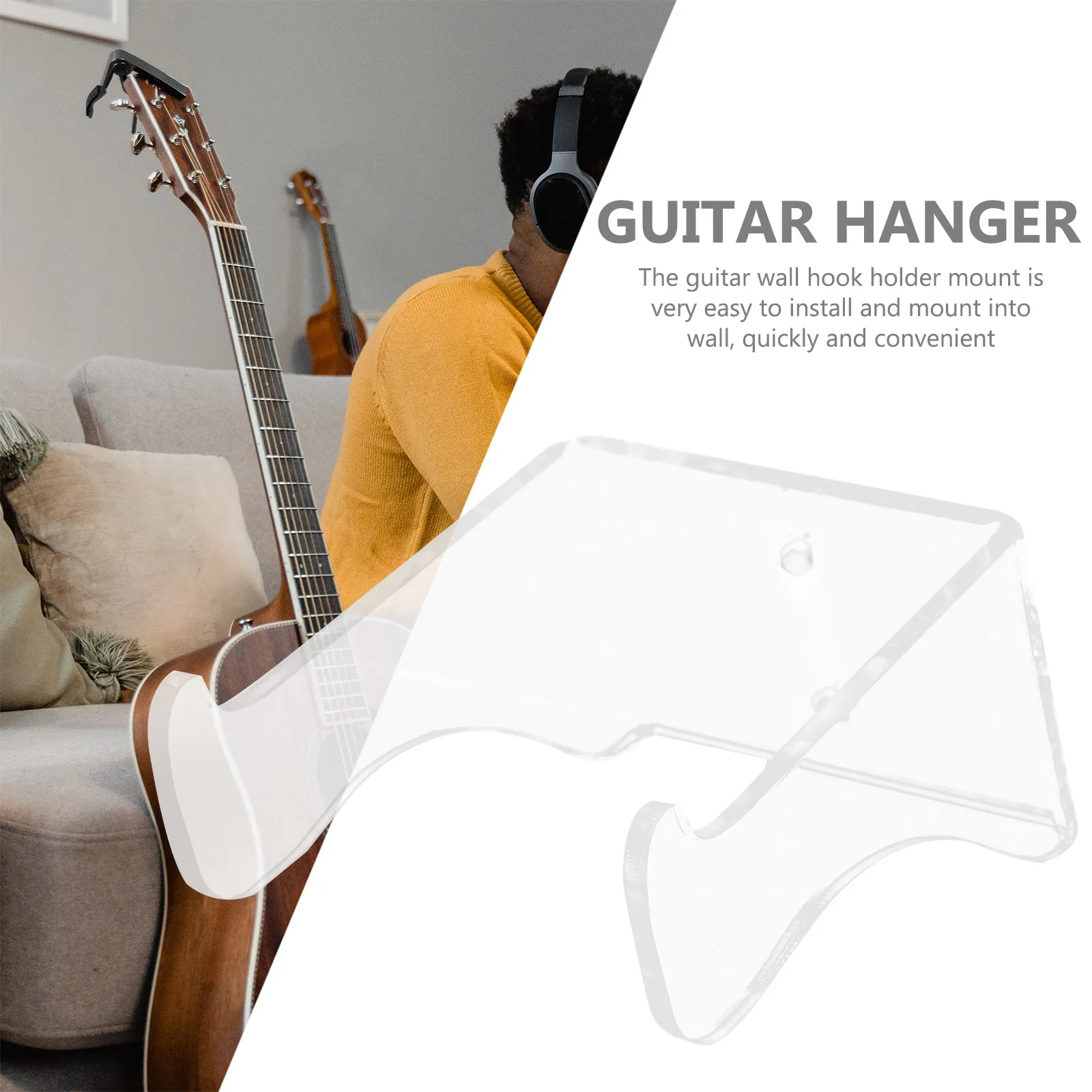 Professional Guitar Wall Mount Hanger Acrylic Holder Easy Install Ukulele Violin Bass Rack Space Saving Guitar Stand Wall